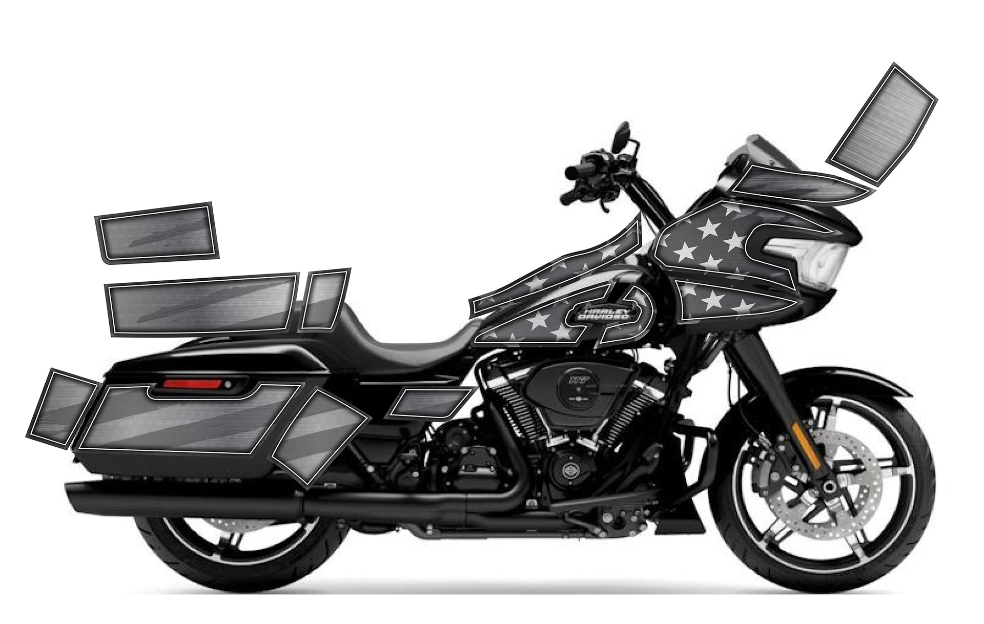 2024-2025 Harley Davidson Road Glide The Patriot Graphics Kit - Black Gray, image size:1920x1218