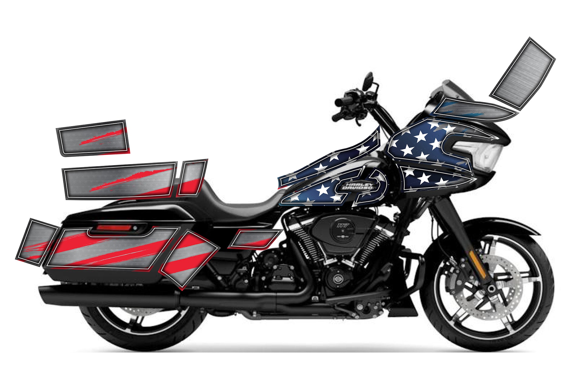 2024-2025 Harley Davidson Road Glide The Patriot Graphics Kit - Red White  and Blue, image size:1920x1218