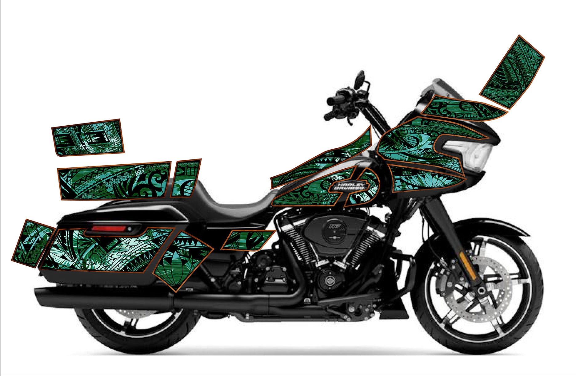 2024 - 2025 Harley Davidson Road Glide Maui Moto Graphics Kit - Green, image size:1872x1224